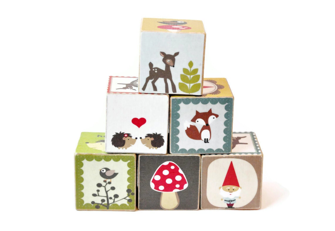 Hedgehog and Woodland Creatures Wooden Blocks