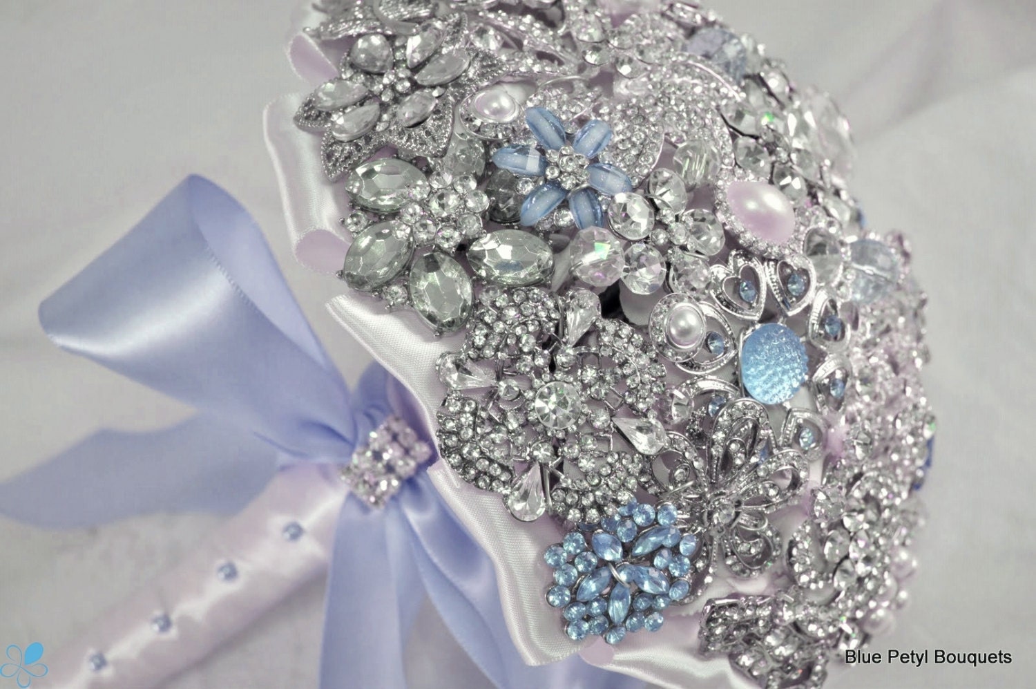 FULL PRICE (not a deposit) Powder Blue Crystal Brooch Bouquet - by Blue Petyl - Bridal Bouquet - Wedding Bouquet