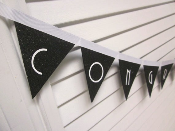 Congratulations Felt Banner - Graduation Decoration, Retirement, Engagement, Black and White Party, Table Banner FREE SHIPPING