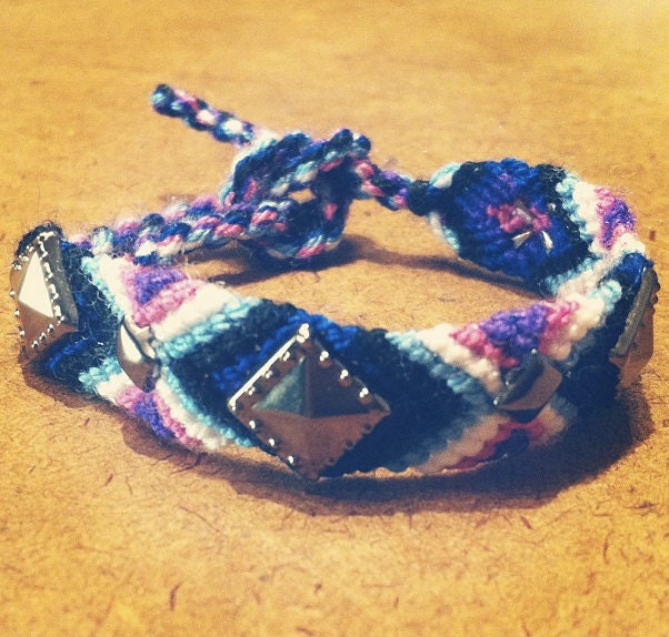 Gunmetal Blue Black White Party Studded Friendship Bracelet