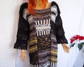 OOAK Oversized patchwork caftan/knitted sweater/dress  in black and white  by golden yarn