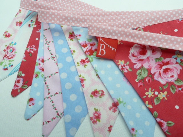 SHABBY CHIC Bunting/Banner in pink, blue and red and a delightful spotted pink tape..... just adorable.