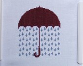 Raining Umbrella, Finished Cross-Stitch, Unframed