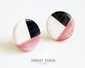 Ceramic earrings red & black geometric earrings, ecofriendly jewelry, button ceramic earrings, scandinavian desig by Viruset