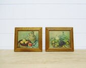 1970s Still Life Wall Hangings Fruit Prints - Small Framed Set in Muted Colors
