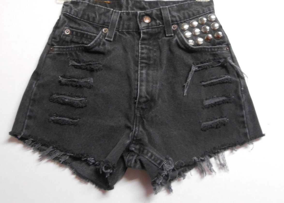 Waist  23  inches  ---Ready to Ship----Vintage High Waisted LEVIS  Denim Shorts -Studded XS