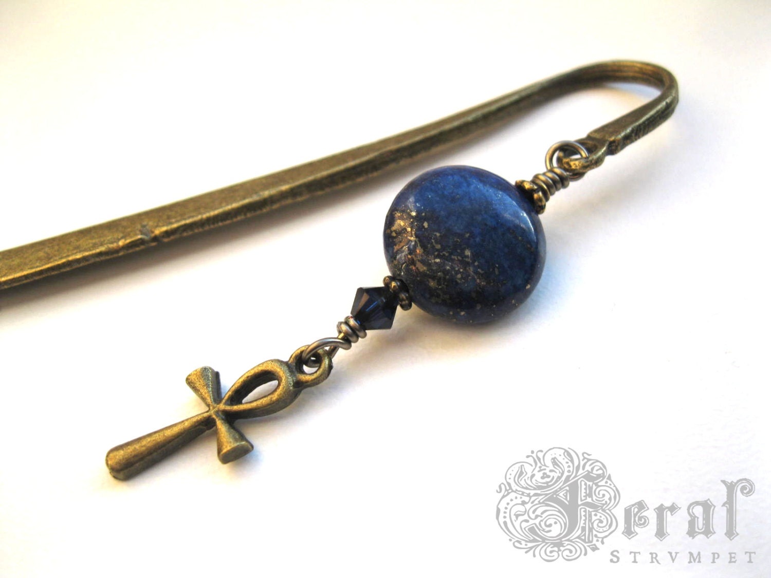 Lapis Lazuli and Bras Ankh Hair Stick or Bookmark for the Tribal Belly Dancer or Bookworm.