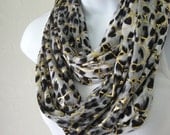 Cheetah Animal Print Infinity Scarf Black Gray and Gold Jersey Knit Double Loop Fashion Scarf  by Thimbledoodle