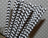 Chevron Straws - Black  -100 paper straws & Flags - chevron stripe drinking straws - zig zag cake pop sticks vintage party straws