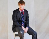 Vintage Mens Suit Black Blue Glen Plaid Bespoken Sport Coat 39R  Striped Pants 32 Homespunsociety
