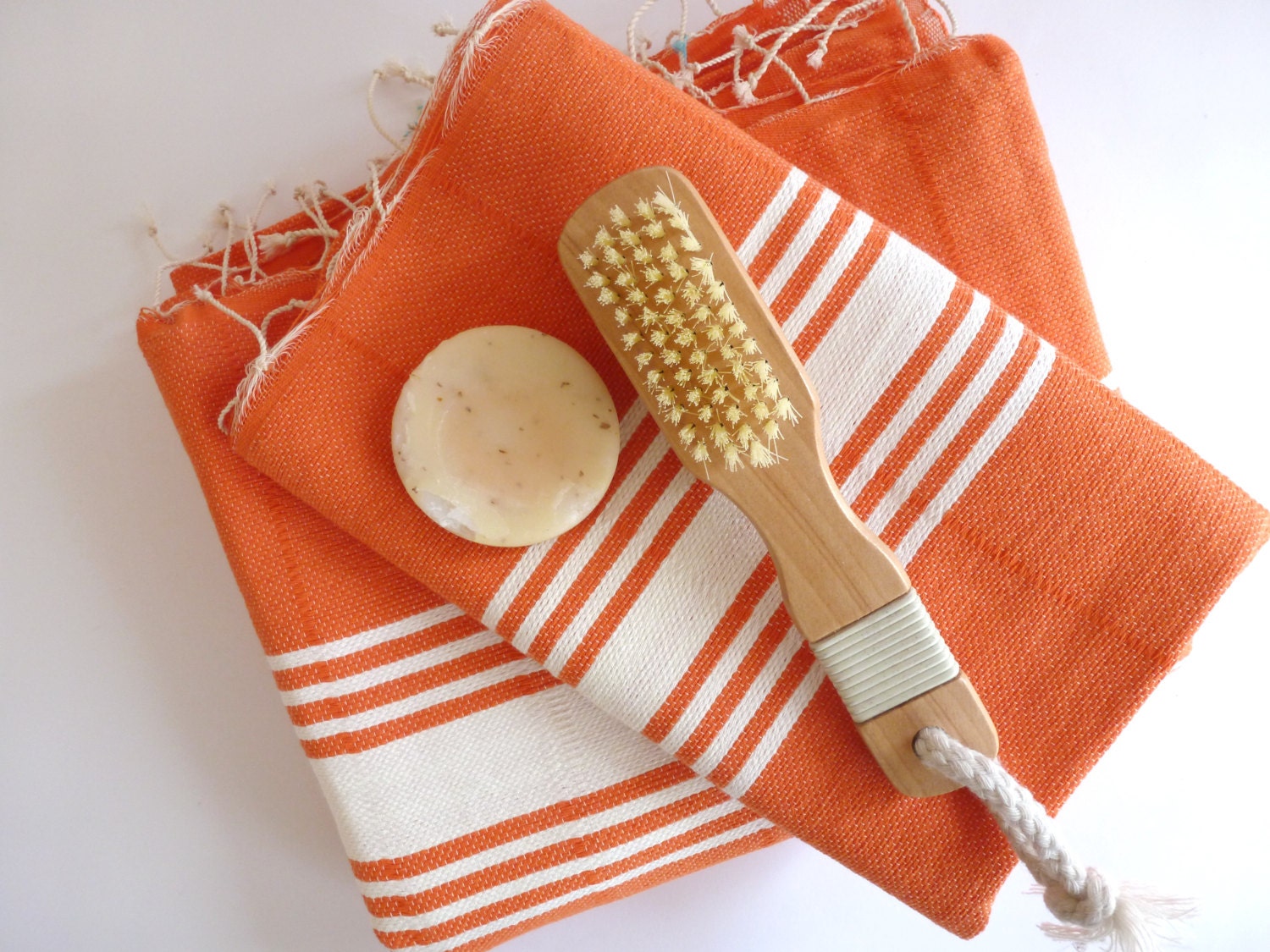 Turkish Towel and Head Towel Set, Natural Peshtemal and Peshkir, bath, Hammam, for her, for moms, spa, yoga, bathroom, beach, Coral