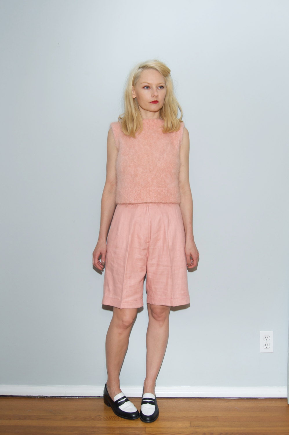 Pink Linen High Waist Mom Shorts