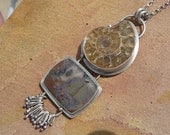 Ammonite & Maury Mountain Moss Agate Multi Stone Sterling Silver Necklace