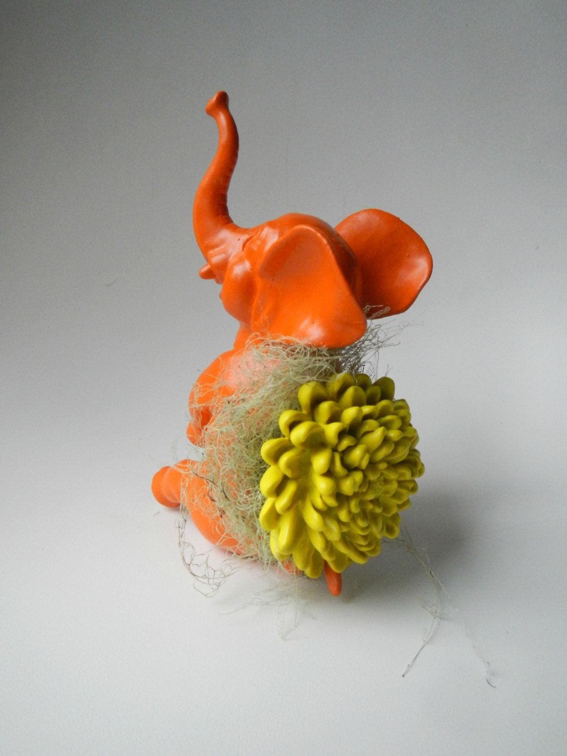 Orange Elephant Planter - Mini Modern Art Centerpiece with Water Stone Flower