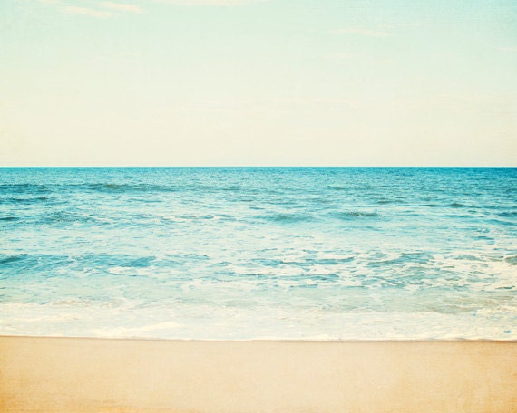 11x14 Ocean Print - sea beach seascape landscape - aqua blue beige cream white - coastal wall art seashore photograph, "Carefree"
