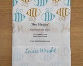 Screen printed, Organic Cotton Bee design Tea Towel - Kitchen towel for dishes.