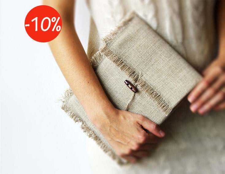 Rustic iPad case Organic linen Fringe Grey Eco gift Neutral Hippie chic