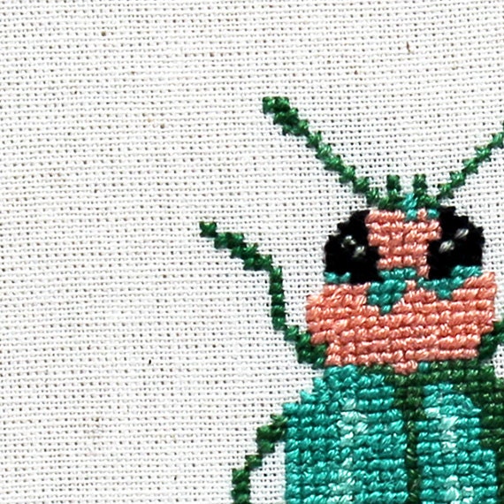 Bug. Beetle. Hands embroidered wall decor. Cross stitch in wooden hoop. Woodland