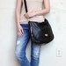 SALE - Black Leather Messenger Purse with Gold Chain Detail