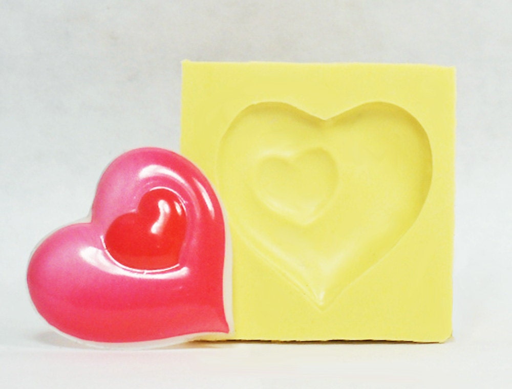 Heart within a Heart- S199 - Flexible Silicone Mold - Crafts, Jewelry, Resin, PMC, Soap, Food, Scrapbooking, Polymer Clay, Push Mold
