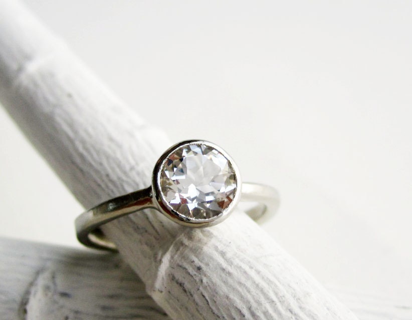 White Topaz 14K White Gold Ring, Engagement Ring