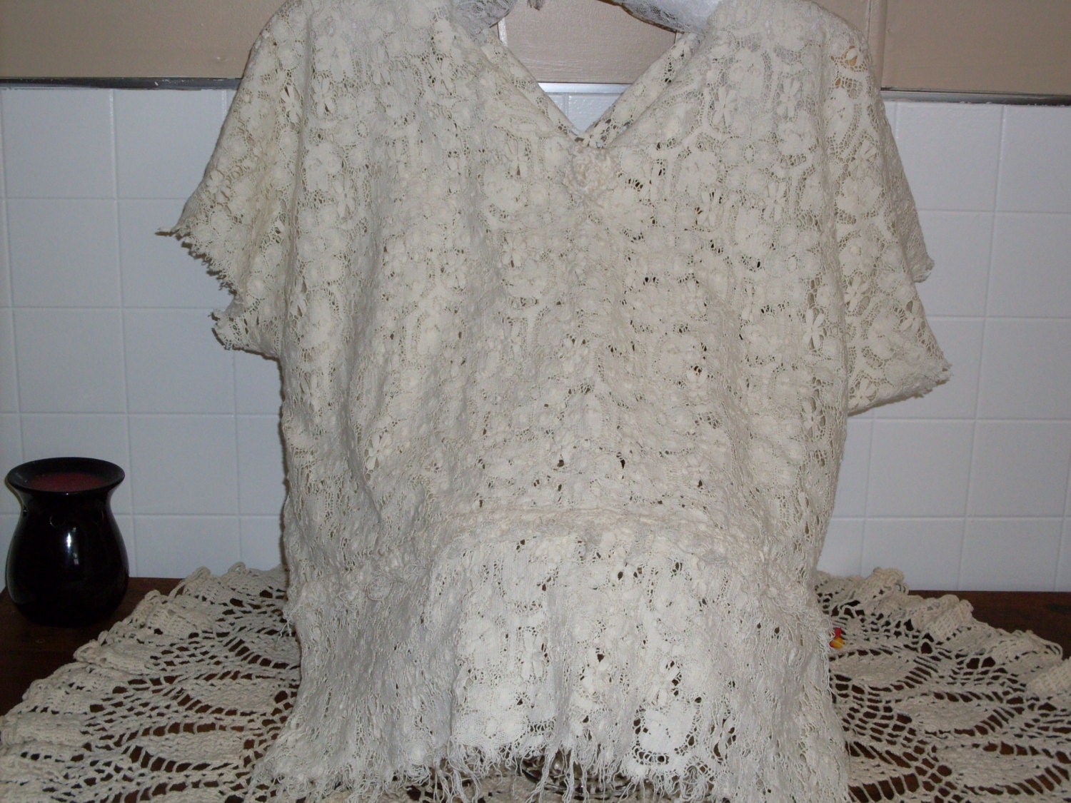 Vintage Lace gypsy boho shabby chic top XL