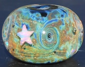 Starry Night Handmade Boro Lampwork Glass Galaxy Bead Focal With Gilson Opal Star and Pure Silver