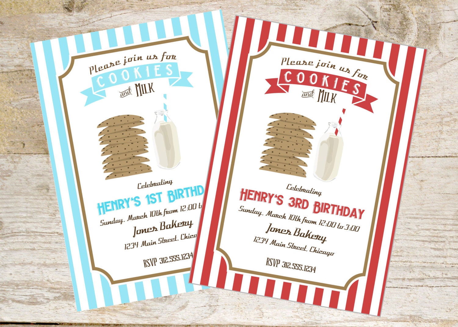 DIY Printable Cookies and Milk Invitations - red or blue or any color you choose