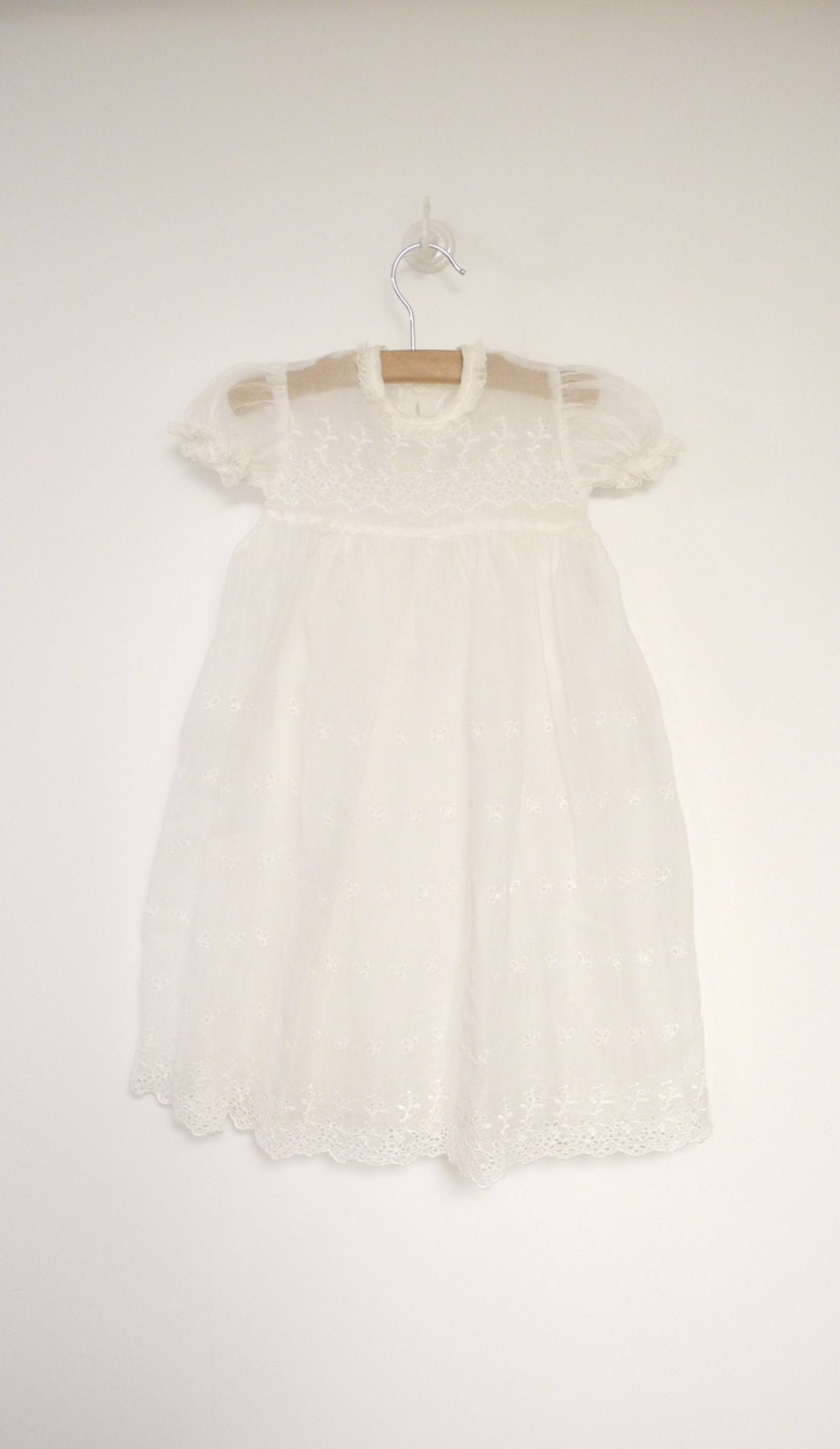 1920's Handmade White Cotton Voile Eyelet Dress