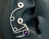 Amethyst silver earcuff, no piercing, earrings, jewellery, ear cuff