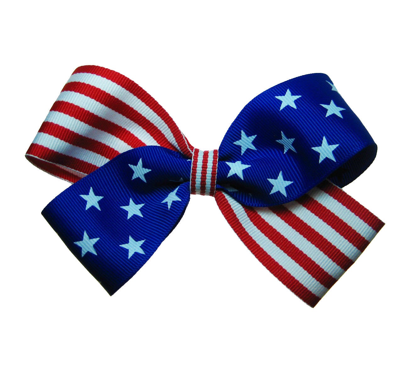 4th of July USA Flag Patriotic Large Hair Bow in Red White and Blue Stars and Stripes