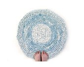 Round Rag Rug - Eco Friendly - Blue and White - Upcycled Textile - Boho Chic