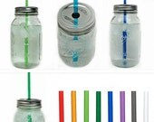 Five Mason Jar To-Go Tumbler Lids - Reusable Canning Jar Tops and Straws - You Pick Colors - 9" Straw