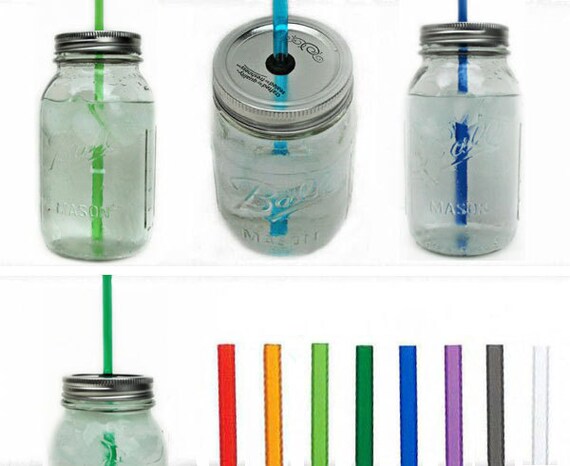 Five Mason Jar To-Go Tumbler Lids - Reusable Canning Jar Tops and Straws - You Pick Colors - 9" Straw