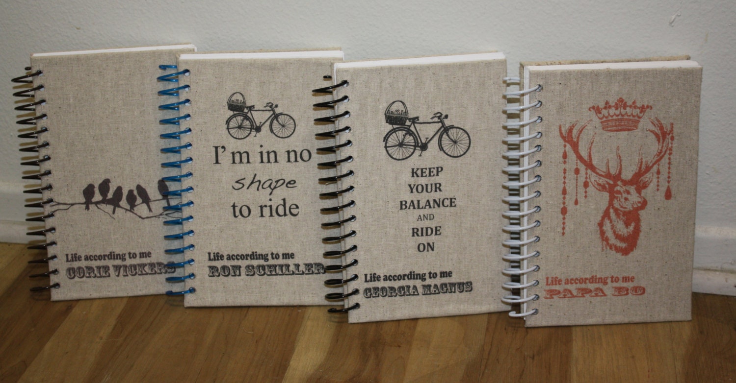Journal / Sketch Book, Personalize Name - Handmade  Nat Canvas and Cover and Burlap Line Inside  With "Keep your balance and ride on"