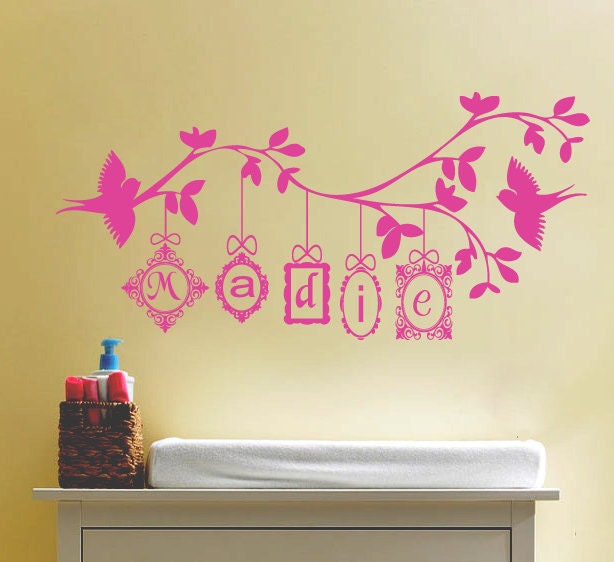 CUSTOM Name Frames & Sparrows Wall Decal 17.5"H X 35"W Any Color