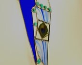 Stained Glass Art Peacock Feather Cobalt Blue Teal  Sun Catcher