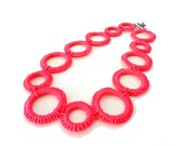 Neon Pink Crochet Circles Necklace