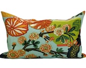 Schumacher Chiang Mai pillow cover in Aquamarine - 14 x 24