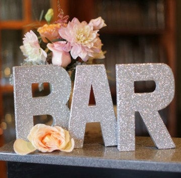GLITTERED LETTERS INITIALS 12" Signage Wedding Decor, Mr Mrs, I Do, We Do, Black Tie,
