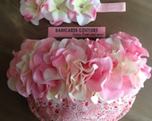 Limited Edition Shabby Chic Floral Pink, Red and Cream Hydrangea Diaper Cover & Headband Set Spring, Easter, Summer New Baby Photo Shoot