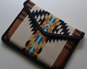 Macbook Pro Laptop Cover 13" case sleeve - turquoise black and brown native american print wool - ANTLER BUTTON