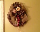 Rustic Grapevine Artichoke Flower Hydrangea Wine Grape Traditional Home Decor Wreath Floral Arrangement