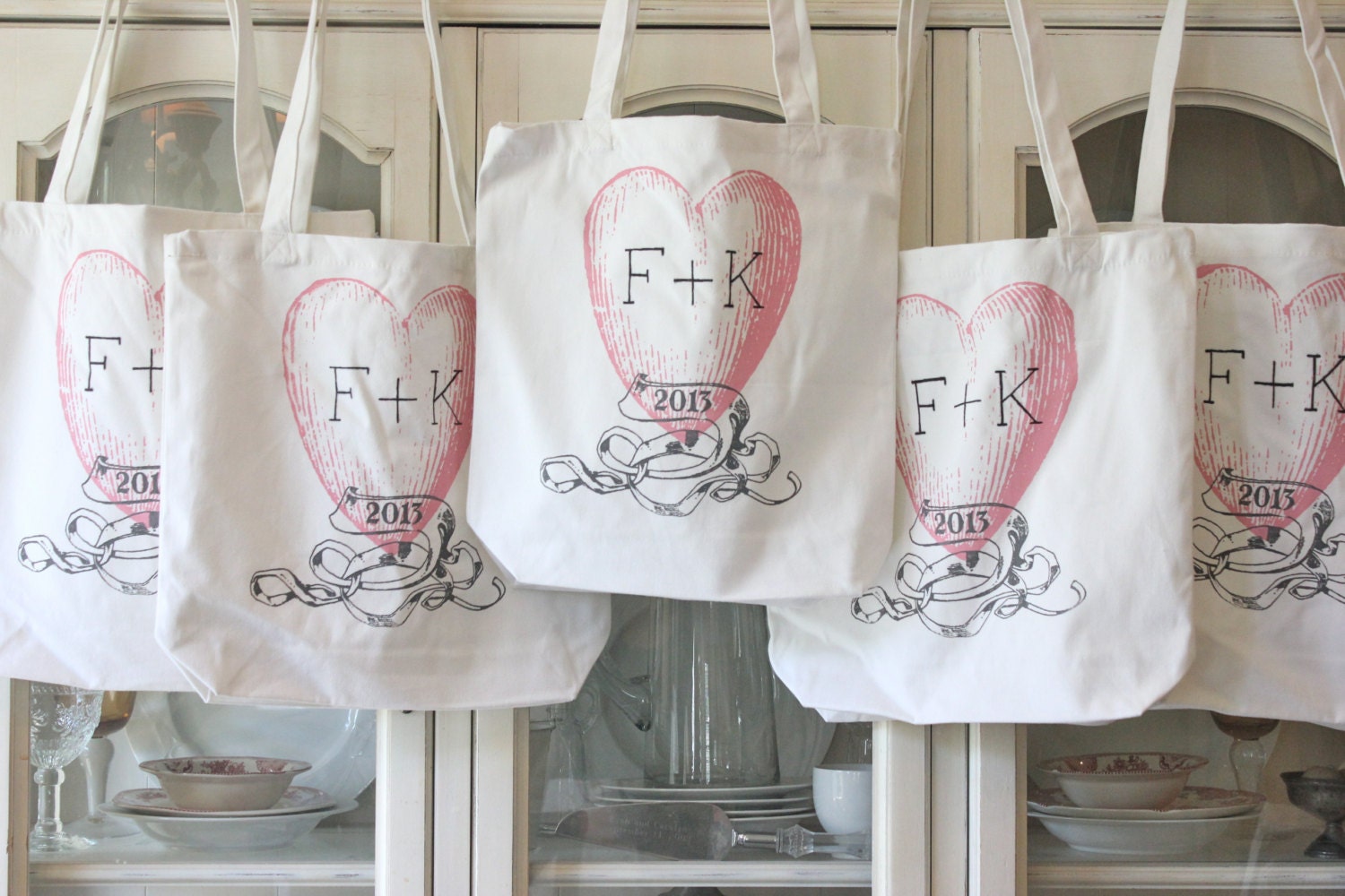 6 "SWEET HEART" Tote Bags -  Bridesmaid Tote Bags- Personalized Wedding gifts  -Wedding favors by Modern Vintage Market