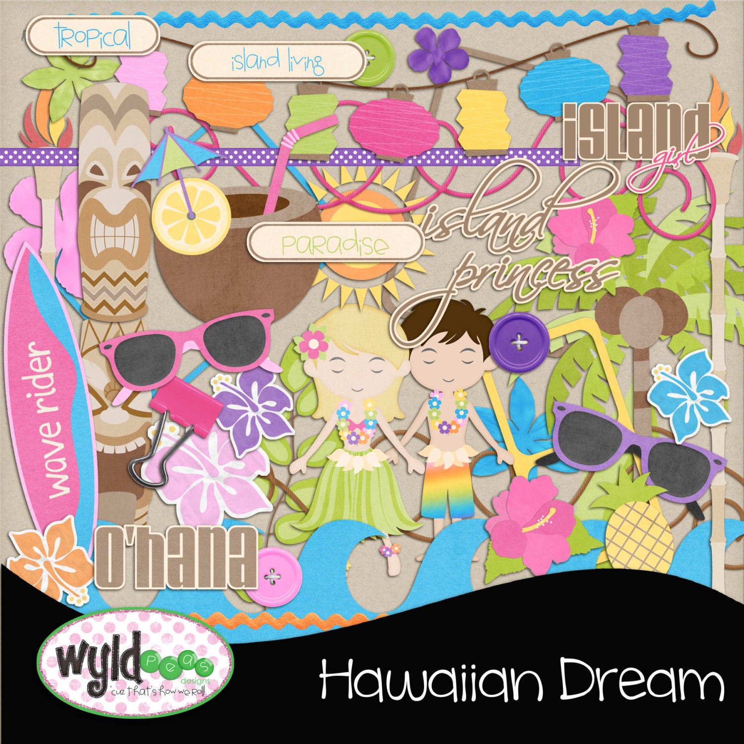 Hawaiian Luau Digital Scrapbooking Kit "Hawaiian Dream" kit Bundle
