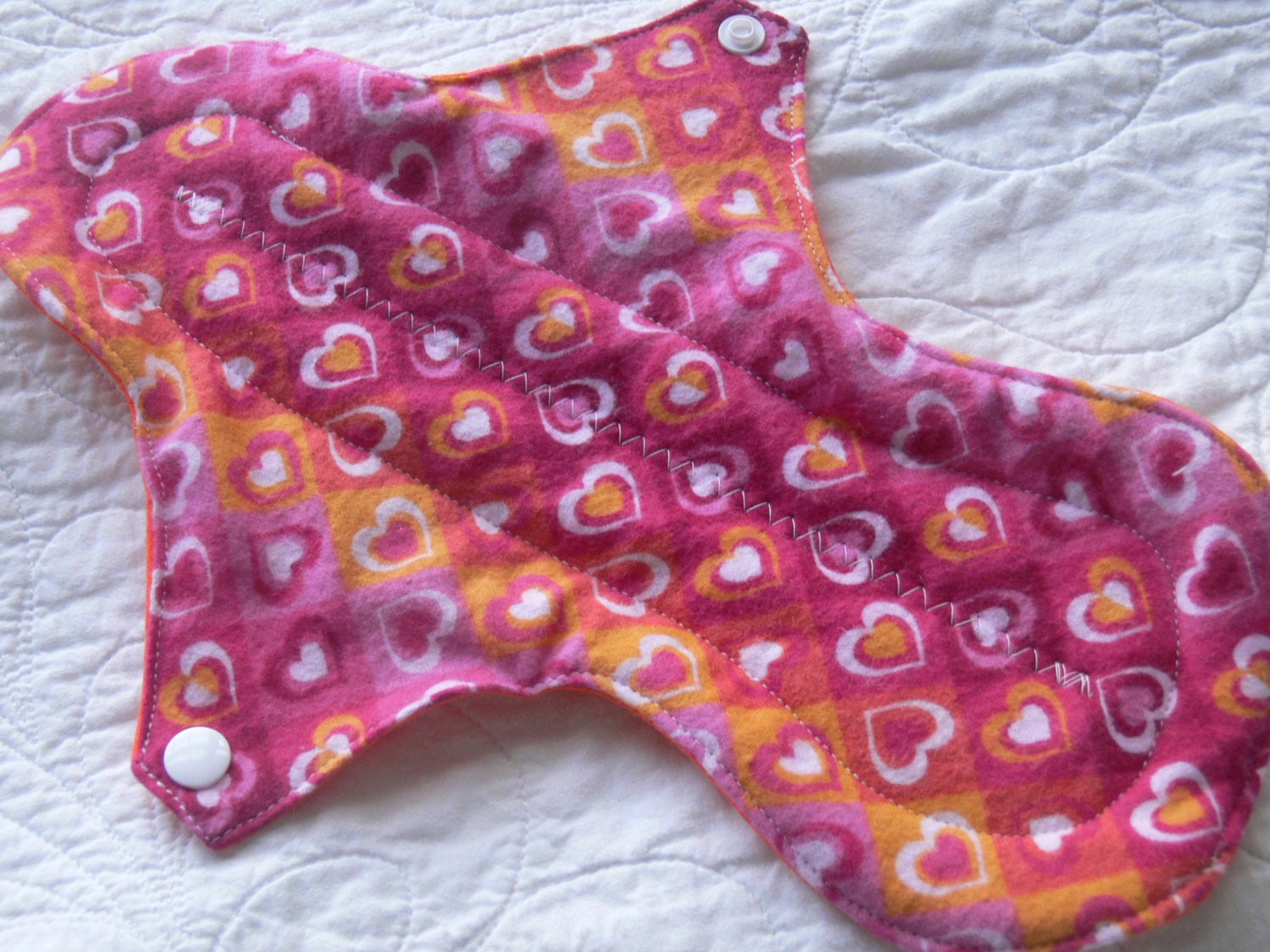 Overnight Cloth Menstrual Pad pink and orange hearts
