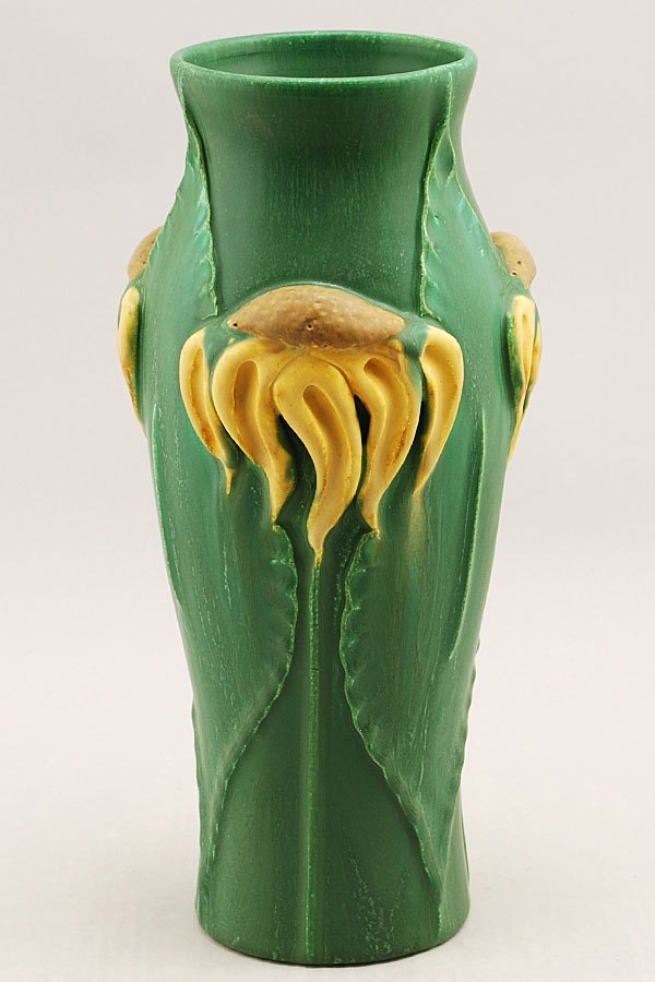 Retired - Sunflower Vase in Cucumber Green by Door Pottery-Arts and Crafts Style-Handmade Art Pottery