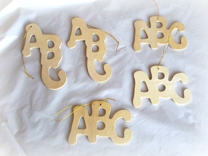 ABC, Unfinished Script Word,5 pcs, DIY, wood cutout, flat orniment