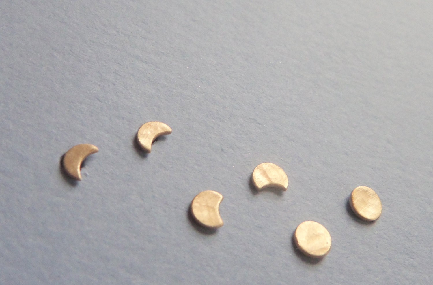 Tiny Brass moon Stud Earrings - Lunar phase posts- moon earring set