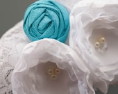 SALE ...  Something blue bridal rosette lace garter with pearl accent